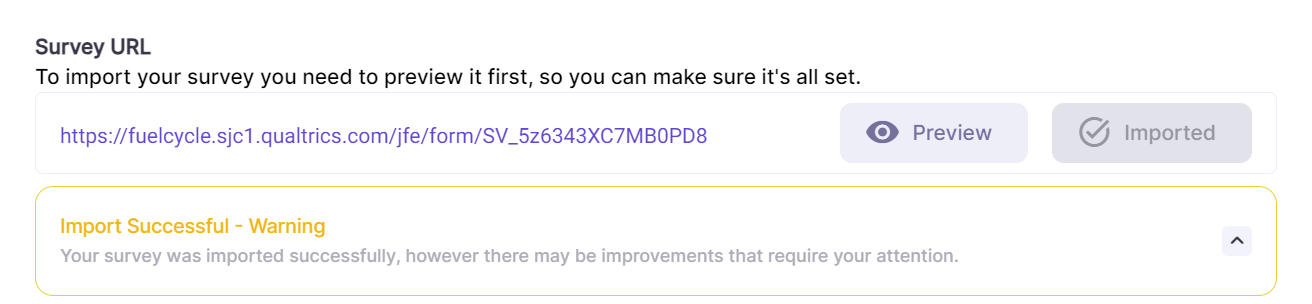 A survey import screenshot with valid qualification
          redirect but other redirects incorrect
